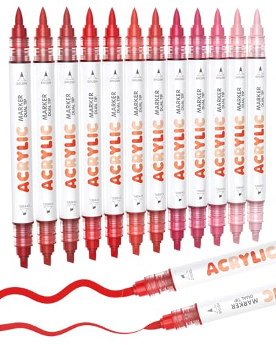 12 Red Dual Tip Acrylic Paint Markers (12 Count)