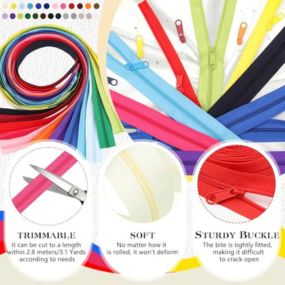 77.5 Yards 25 Pieces Sewing Zippers #3 Nylon Coil Zippers Assorted Zipper for Sewing with 150 Zipper Sliders for DIY Tailor Sewing Crafts Supplies (25 Count)