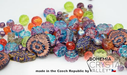 2.1oz (60 g) Mix of Unique Czech Bohemia Glass Pressed Beads, Crazy Purple Green Copper, Table Cut, Matte and Glossy, Faceted Fire Polish, Hand Made Set Kit BCV (2.1164 Ounce)