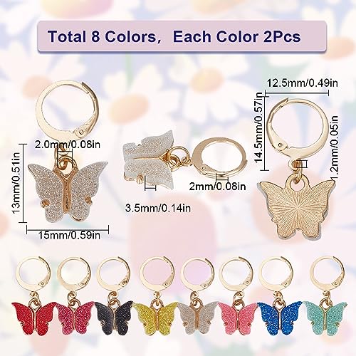 1 Box 16Pcs 8 Colors Knitting Crochet Markers Knitting Markers Charms Spring Butterfly Crochet Leverback Charms for Weaving Sewing Needleworks Women Adults DIY Supplies (16 Count)
