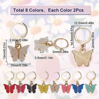 1 Box 16Pcs 8 Colors Knitting Crochet Markers Knitting Markers Charms Spring Butterfly Crochet Leverback Charms for Weaving Sewing Needleworks Women Adults DIY Supplies (16 Count)