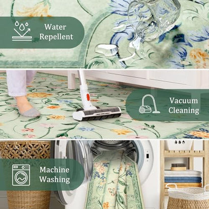 Green Floral 8x10 Area Rug for Living Room (80 Sq Ft)