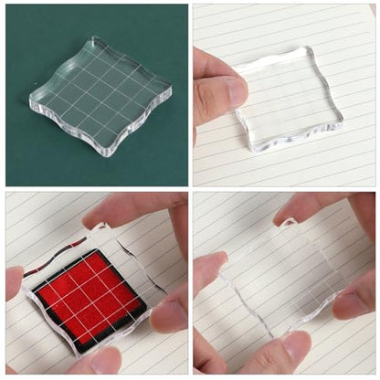 12Pcs Acrylic Stamp Block Clear Stamping Blocks Tools Set Assorted Sizes Stamp Blocks with Grid Lines for Scrapbooking Crafts Card Making (12 Count)