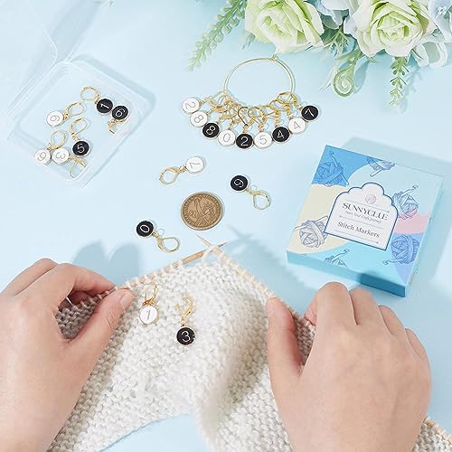 1 Box 20Pcs Number 1~9 Stitch Markers Charms Crochet Enamel Cute Removable Clip on Leverback Clasp Charm Locking Metal Knitting Markers for Weaving Sewing Knit Quilting DIY Zipper Pull