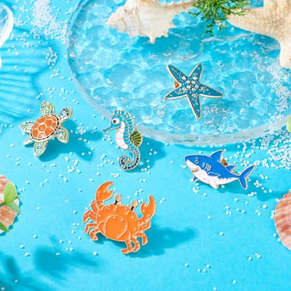 Beadthoven 5pcs Sea Life Badge Brooch Pins Fashion Metal Enamel Lapel Pin Backpack Clothes Fashion Jewelry Gift Cute Cartoon Ocean Sea Animals Pins for for DIY Backpacks Bags Jackets Hat Decoration (5 Count)