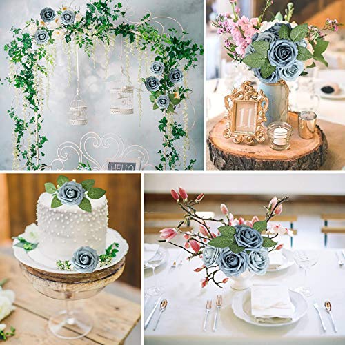 Dusty Blue Rose 25pcs Real Looking Artificial Flowers w (25 Count)