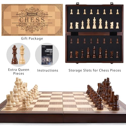 15'' Magnetic Wooden Chess Set for Adults Kids