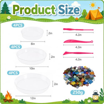 14 Pcs Round Stepping Stone Mold Kit with Mosaic Tiles and Tools for DIY