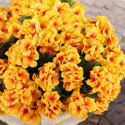 12 Pcs Artificial Geranium Flowers for Outdoors Geranium Silk Flowers Outdoor UV Resistant Garden Plants Faux Flowers for Home Kitchen Table Centerpieces Decor