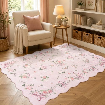 Pink Bow Floral Bedroom Rug