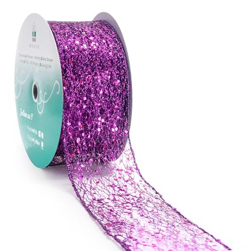 Sparkling Glitter Mesh Wired Ribbon 2.5" x 20 Yards Purple for Christmas Home Decor Bow Gift Wrapping DIY Crafts Wreath (60 Foot)