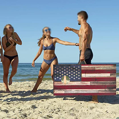 Solid Wood Cornhole Set Vintage American Flag Cornhole Outdoor Game
