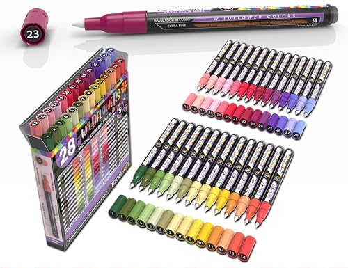 28 Wildflower Colors Acrylic Paint Pens Studio Color Series Markers Set 0.7mm Extra Fine Tip (28 Count)