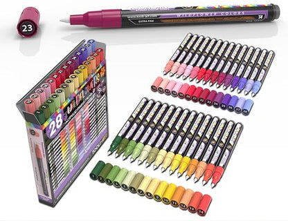 28 Wildflower Colors Acrylic Paint Pens Studio Color Series Markers Set 0.7mm Extra Fine Tip (28 Count)
