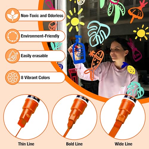 Chalk Markers 8 Vibrant Colors Set for Glass Surfaces & Windows (8 Count)