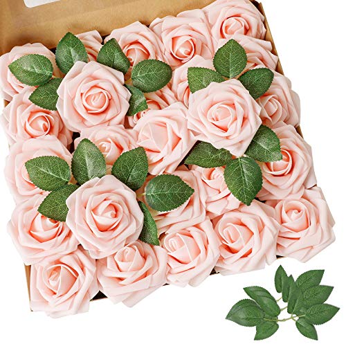 Blush Pink Rose 25pcs Real Looking Artificial Flowers w (25 Count)