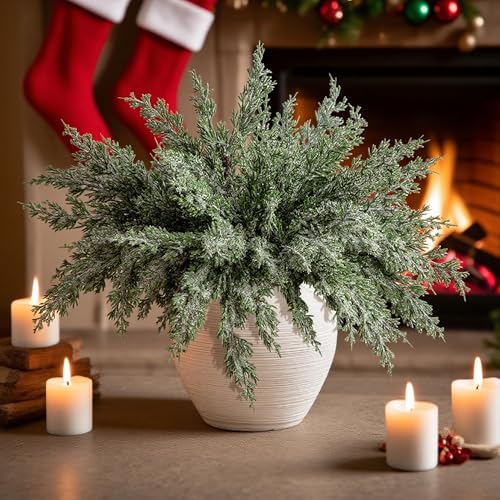 10 Pcs Artificial Christmas Snow Pine Branches Faux Xmas Decoration Sprigs (10 Count)