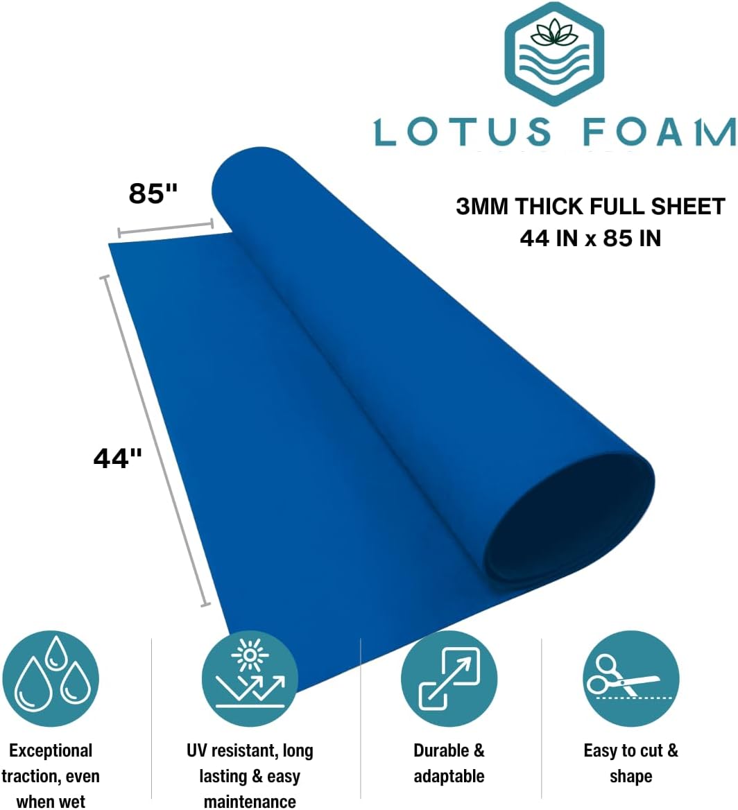 LotusFoam Large 3mm EVA Foam Sheet - 44"x 85" High Density Foam 130 kg/m3 for Cosplay, Costumes, Crafts, Flooring, Outdoor Use - 35 Colors (Blue) - Blue - Crafty Corner
