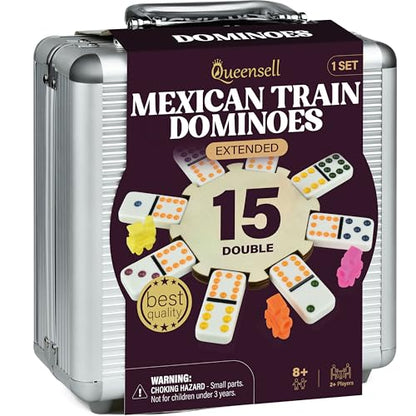Mexican Train Dominoes Set Double 15 for Adults and Family
