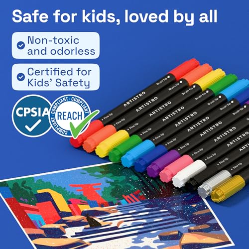 12 Dual Tip Acrylic Paint Marker Pens for Drawing (12 Count)