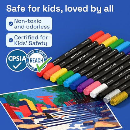 12 Dual Tip Acrylic Paint Marker Pens for Drawing (12 Count)