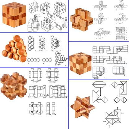 18 Pack Wooden Brain Teaser Puzzles Stress Relief Toys Wooden Burr Puzzles Brain Teaser Puzzle with Gift Packing Box Magic Puzzle Games Toy for Kids and Adults by AHYUAN (18 Count)