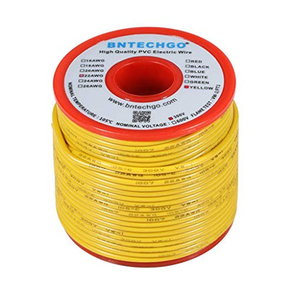 22 Gauge PVC Solid Electric Wire Yellow 100 ft Hookup Wire