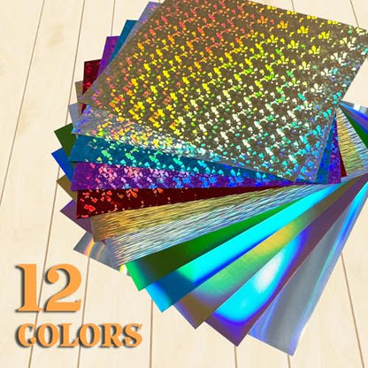 Sheet Metallic Foil Heat Transfer Vinyl 12Inch*10Inch*12pcs Bundle Chrome HTV Vibrant Colors for Stunning T (12 Count)