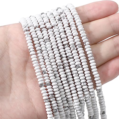 Natural White Howlite Disk Stone Beads 4x2mm 160pcs Rondelle Loose Semi Gemstone Beads for Jewelry Making Design (160 Count)