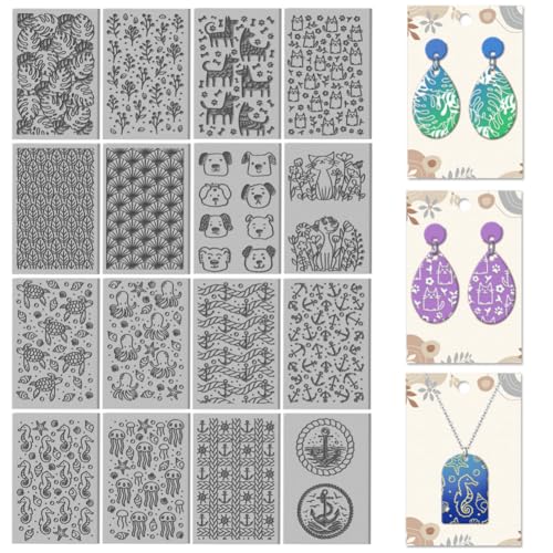 16 Sheets Animal and Plant Clay Texture Mat Ocean Polymer Clay Texture Sheets DIY Tools for Pottery Earring Jewelry Making Stamp Engraving Machines