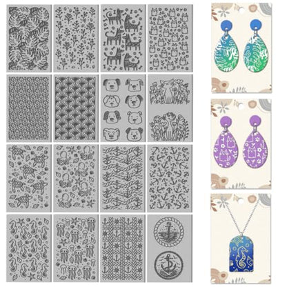 16 Sheets Animal and Plant Clay Texture Mat Ocean Polymer Clay Texture Sheets DIY Tools for Pottery Earring Jewelry Making Stamp Engraving Machines
