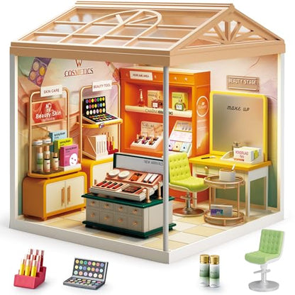 Makeup Store DIY Miniature House Kit with Roof & LED Light