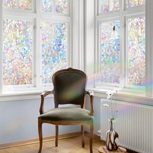 Rainbow Window Privacy Film Glass Door Privacy Film Static Cling Tint Frosted 3D Decorative Window Film Sticker Privacy Decals Non