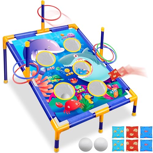 3-in-1 Bean Bag Toss Game Toy,Outdoor Toss Game with Stand for Ring Toss
