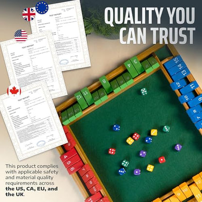 Shut The Box Game Wooden Board for 4 Players