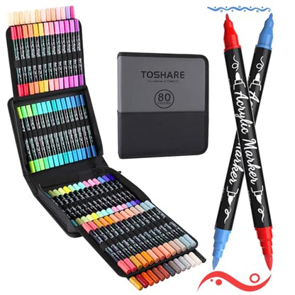 80 Colors Precision Dual Tip Acrylic Paint Markers Pens (80 Count)