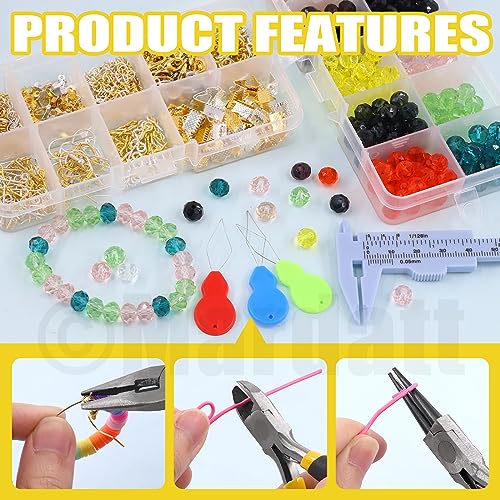 1250Pcs Jewelry Making Supplies Kit Includes 10 Colors 8mm Crystal Beads