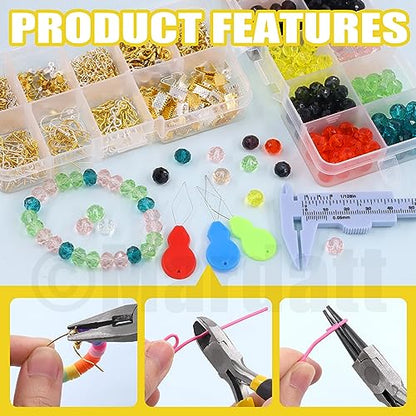1250Pcs Jewelry Making Supplies Kit Includes 10 Colors 8mm Crystal Beads