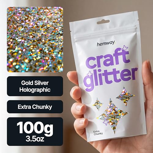 Craft Glitter Gold Silver Holographic 100g Extra Chunky Glitter (3.5 Ounce)