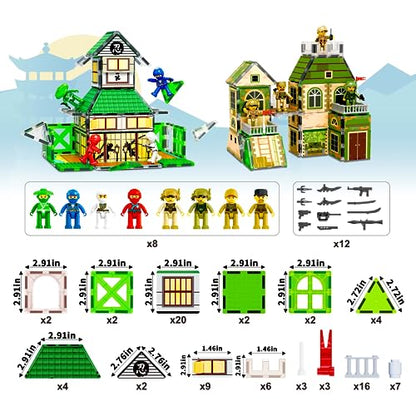 102pc Magnet Tile Building Block Ninja & Troop Theme Double Sided Printings 2in1 with 8 Character Figures Magnetic Tiles Construction Playset Fine Motor Skill STEM Educational Age3+ PTQ02 (3 Count)