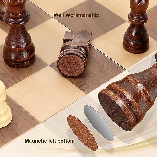 Magnetic Wooden Chess Set for Adults Kids 15'' Chess Board with Handmade Pieces