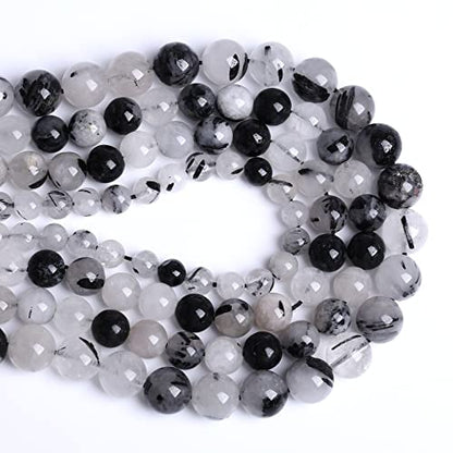 90pcs 4mm AAA Natural Black Quartz Rutilated Beads Round Loose Beads for Jewelry Making DIY Bracelet Crystal Energy Healing Power Stone