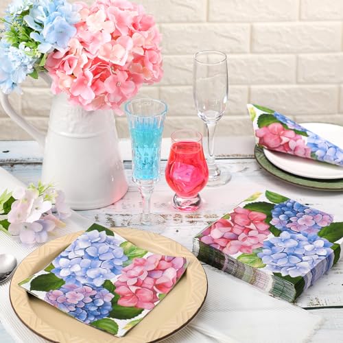 60 Pcs Hydrangea Cocktail Paper Napkins 6.5 x 6.5 Inches