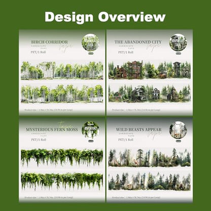 4 Rolls Forest Scenery PET Tape for Scrapbook Journaling (5 Count)