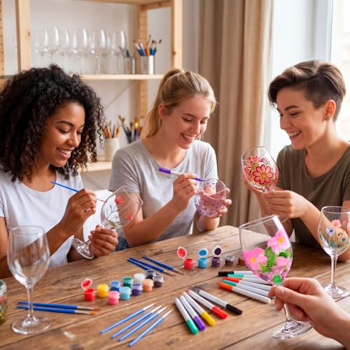 Paint Your Own Wine Glass Crafts Glass Painting DIY Markers Acrylic Paint with Brushes to Design Your Own Personalized Craft (8 Count)