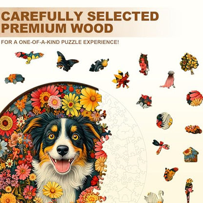 Dog Puzzles Mandala Vibrant Floral Unique Puzzle Adults Gifts for Women Men Wooden 265 Pieces 13.4 * 13.4in Wall Decor
