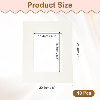 uxcell 10Pcs Picture Mats, 8 x 10 Mat Board Center for 5 x 7 Pictures Acid Free White Core Bevel Cut Frame Mattes for Display Art Measuring, Cream