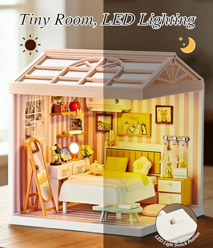 Cozy Bedroom DIY Miniature House Kit with Roof & LED Light