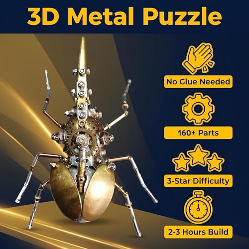 Steampunk Mechanical Rhinoceros Beetle Insect 3D Metal Puzzle Model Kits 160+ Parts 2 (100 Count)