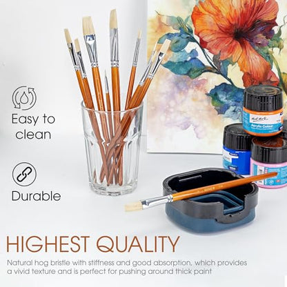 Hog Hair Flat Paint Brush Set (10 Count)